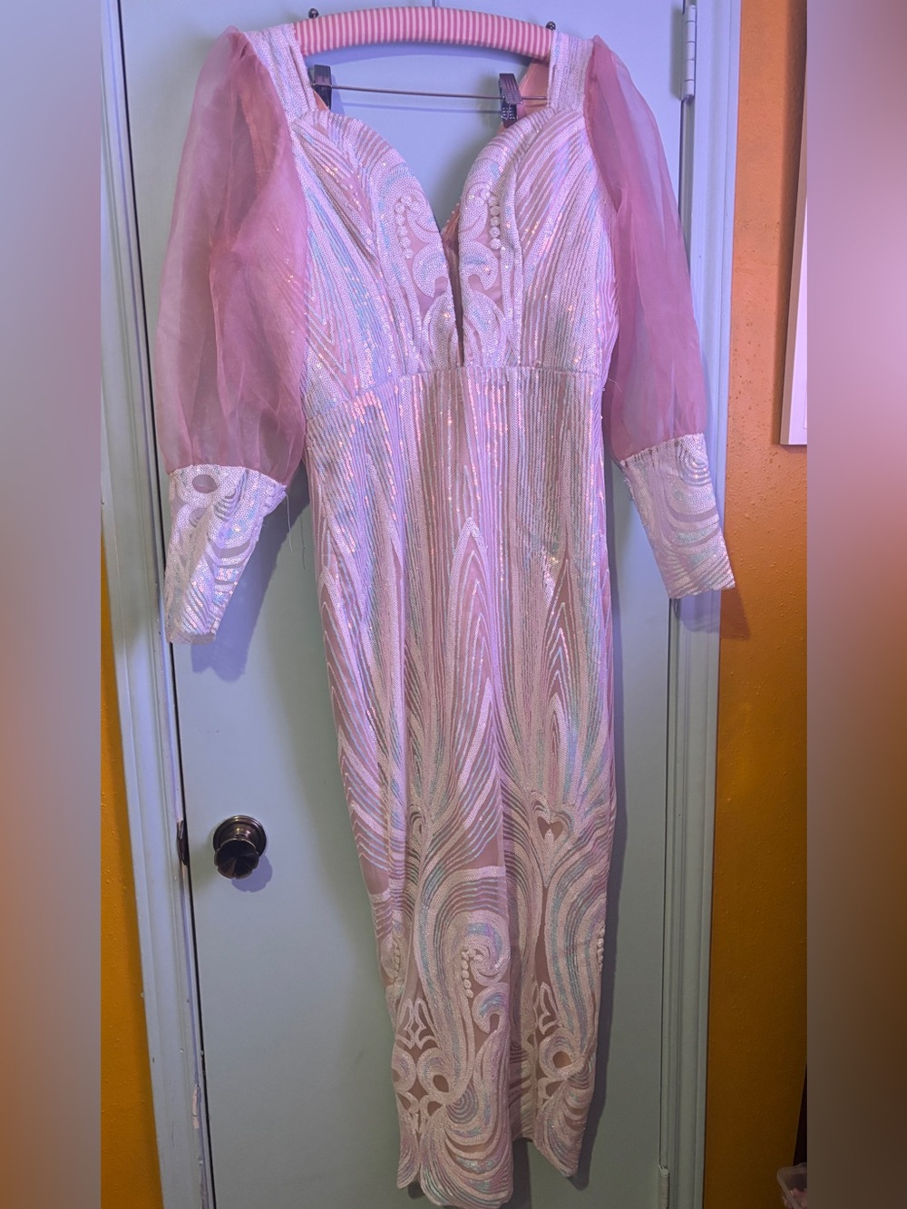 Custom Fairy Core Puff Sleeve Iridescent Mermaid Barbie Core Dress Gown 8 OOAK